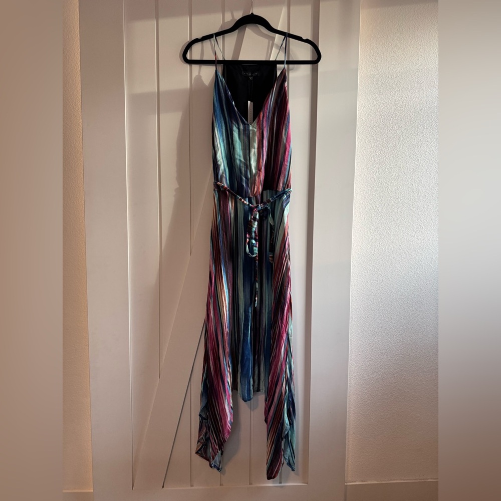 NWT Sanctuary striped belted handkerchief dress w/ halter neckline & swaying hem